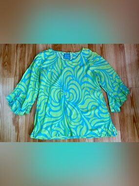 escapada Lime Green & Aqua Swirl Long Sleeve Top